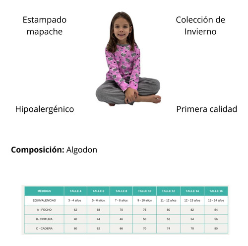 Pijama Niña Invierno Algodón Estampado Piache Piu 560 T4/16