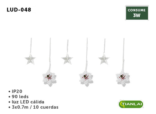 Serie Navideña Copo De Nieve Y Estrella Luz Led Cálida 3 Mts