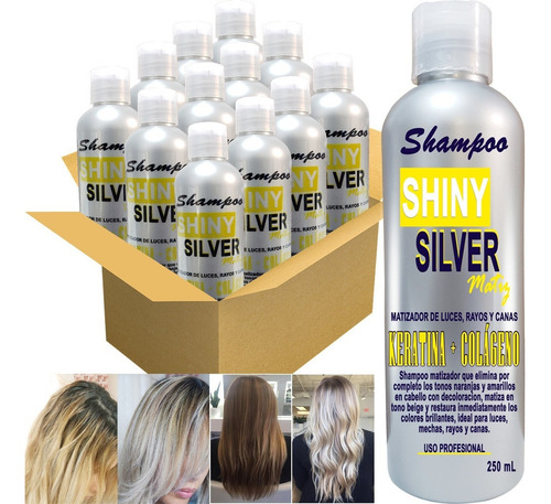 Shampoo VIVONATURAL SHAMPOO SHINY SILVER Matizador plata de rose balance en 250 ml de 3000mL de 3000g por 12 packs