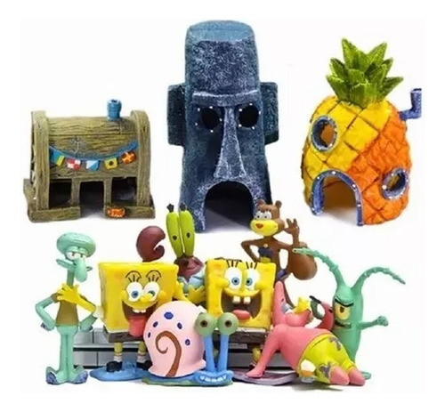 Figura De Bob Esponja, 11 Piezas, 15 Cm, Maqueta De Casa, An