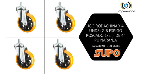 Jgo Rodachina X 4 Unds(gir Espigo Roscado 1/2)de 4puLG 260kg