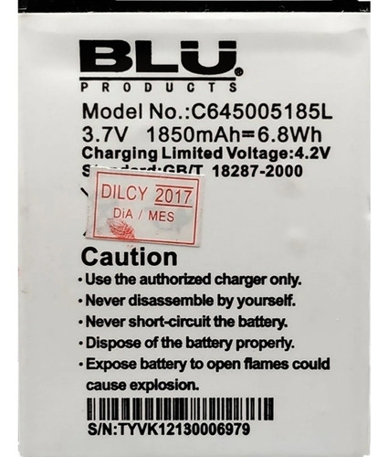 Bateria Pila Blu Studio Mini Lte X100 C645005185l Original