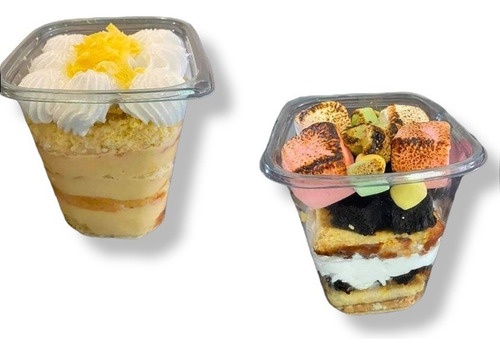 25 Vasos Contenedores Con Tapa Cuadrados Desechables Postre Transparente