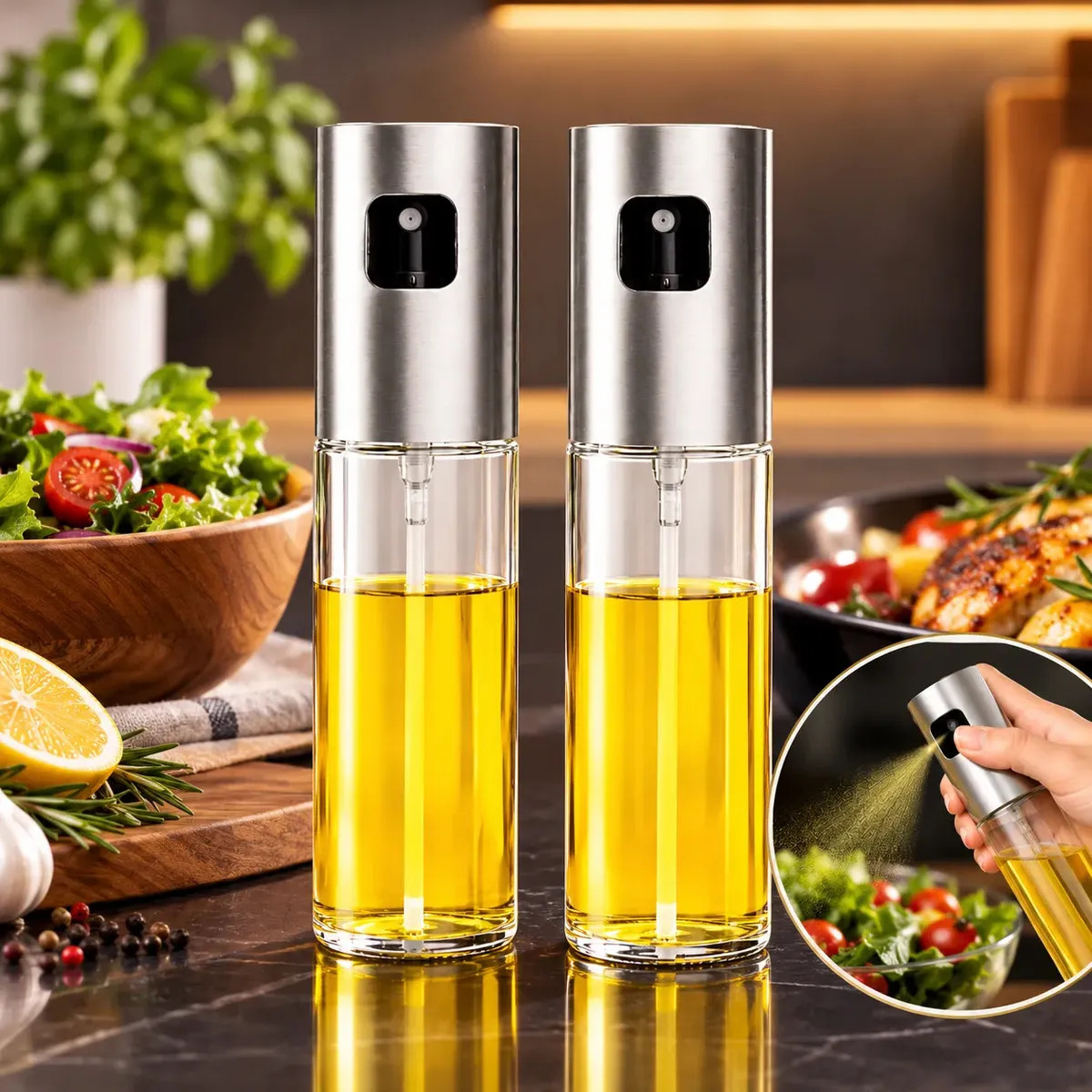 Kit 2 Borrifadores Spray de Azeite para Cozinha em Vidro e Inox 100 mL