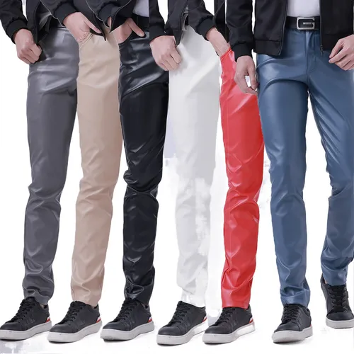 Calça de couro rock masculina 2025