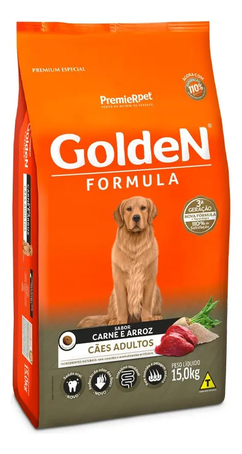 Ração Golden Fórmula cães adultos sabor carne e arroz nutrição completa