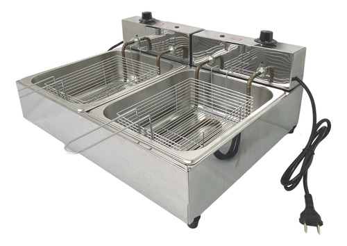 Fritadeira Elétrica 2 Cubas 5 Litros Industrial Inox 220V