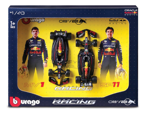 Pacote 2 carros Red Bull Racing Rb20 Max e Checo 2024 1:43 em azul escuro