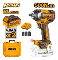 Comprar Llave Impacto 500 Nm Ingco Motor Brushless 20v 2 Baterías 4.0 Ah