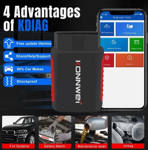 Scanner Konnwei Obd2 Kdiag Bluetooth 2024 Multimarca Autos