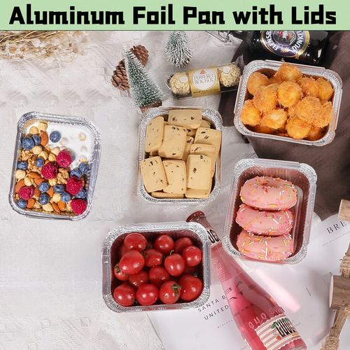 50pcs Bandejas Desechables De Aluminio Con Tapas,