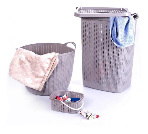 Conjunto Para Banheiro E Lavanderia Trama 7 Peças Cinza-cinz