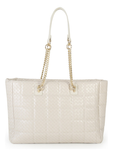 Bolso Tote Para Mujer Cloe Acolchado Look Tejido Color Beige