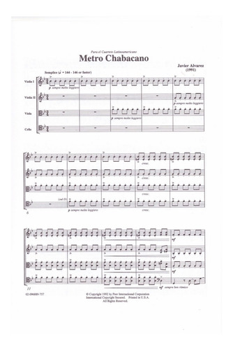 Javier Alvarez: Metro Chabacano For String Quartet (score).