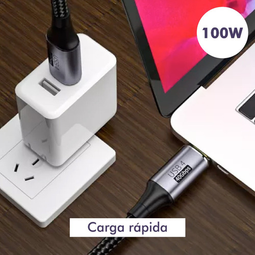 Imagen 3 de 10 de Cable Tipo C 120cm 40gbps 100w 8k 60ghz Thunderbolt 3