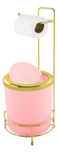 Suporte Papel Higiênico Lixeira Basculante Dourada Circular Cor Rosa-claro