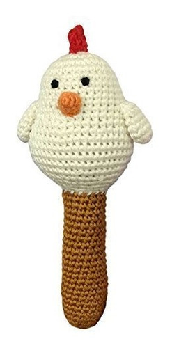 Cheengoo Organic Crocheted White Hen Stick Sonajero