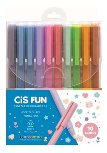 Caneta Esferografica Cis Fun Triangular 0,7mm C/10 Cores Cor Da Tinta Colorida