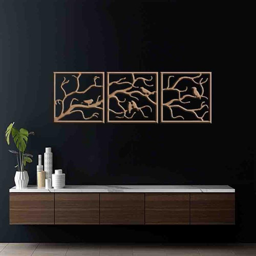 Marco decorativo con forma de pájaro hueco y ramificado - Mdf 3 mm 001