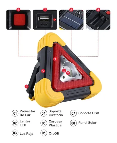 Señal De Emergencia Triangular Led Portátil Panel Solar 500l