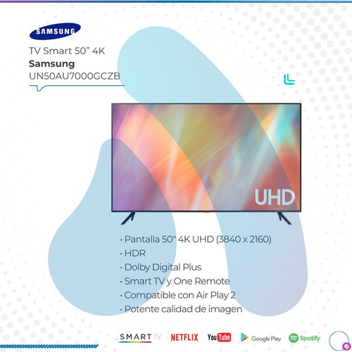 Imagen 2 de 10 de Smart Tv Samsung 50 4k Utrahd Crystal Un50au7000gczb Full
