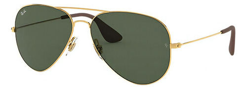 Anteojos de sol Ray-Ban RB3558 Standard con marco de metal color gold, lente green de plástico clásica, varilla gold de metal