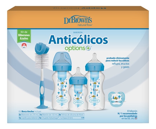 Set Mamaderas Boca Ancha Options+ Dr. Brown's 5pcs Azul