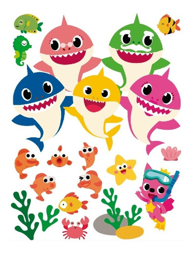 Vinil Baby Shark Sticker Adherible Tiburones, Peces, Mar