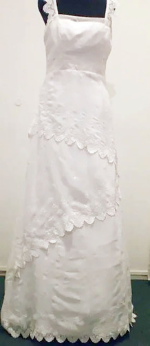 Vestido De Novia, Blanco , Muselina Bordada Talle 42