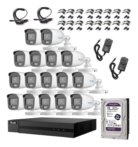 Imagen 1 de 8 de Kit Seguridad Dvr 16ch Hikvision +16camaras 2mp Colorvu +1tb