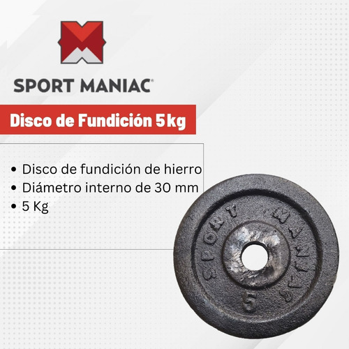 Imagen 4 de 7 de Kit Sport Maniac Barra Maciza, Banda, Discos Fundición 15kg