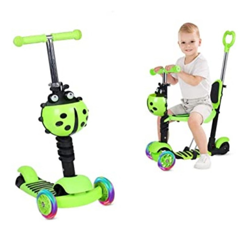 Patineta Scooter 5 En 1 Monopatin Triciclo  Luces Verde