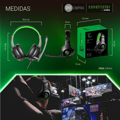 Auricular Gamer Aiwa Constrictor Led Con Mic Auc-1040vl