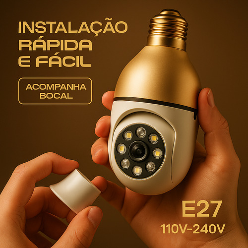 Câmera De Segurança Lâmpada Ip Wifi Com Visão Noturna Interna Externa Espiã 360º Cor Branco Dtimp