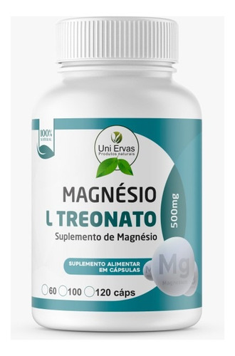 Magnesio Treonato 500mg 60 Cápsulas Uni Ervas Sem Sabor