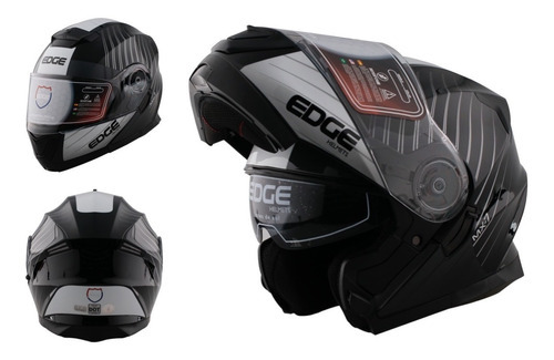 Casco Abatible De Moto Edge Jet 2 Mx-7 Certificado Dot Sport Color Negro Diseño JET 2 MX7 Tamaño del casco L