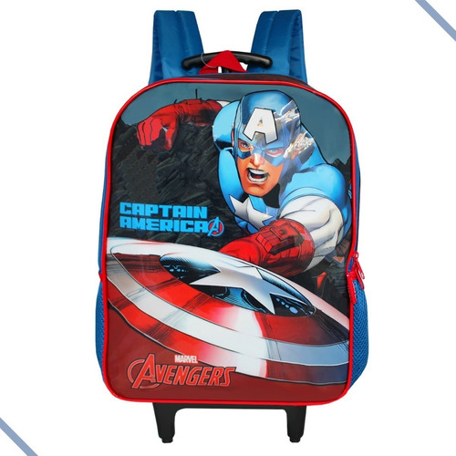 Mochila Com Rodas Capitão América Marvel Vingadores Luxcel Cor Azul