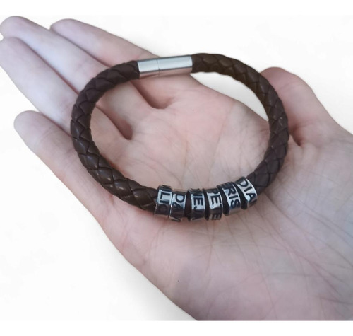 Pulsera Hombre Papa Personalizada Nombre 6 Aro Plata Fina