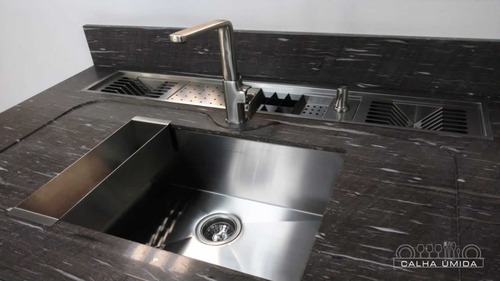 Calha Úmida Canal Equipado Escorredor Louça Inox Embutido