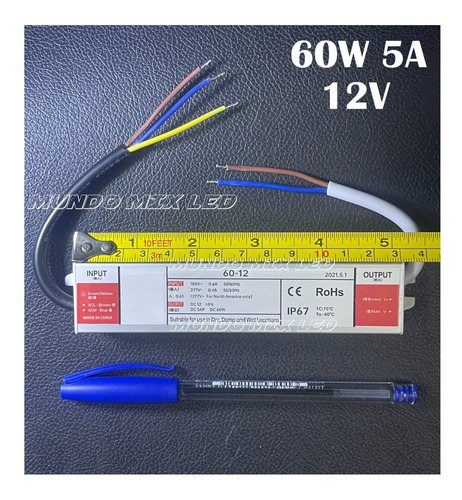 Imagem 3 de 3 de 12pçs Fonte Blindada Prova Dagua P/ Fita Led 12v 5a 60w Ip67