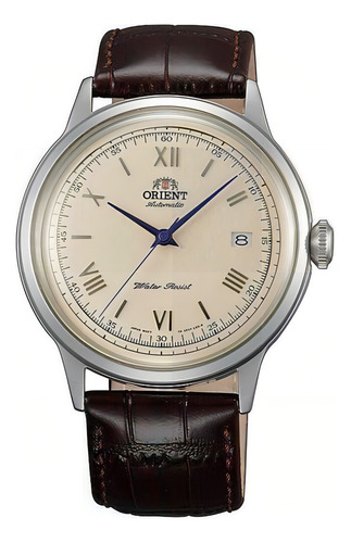Reloj automático Orient Bambino FAC00009n0 de segunda generación, color de la correa: marrón, color del bisel, color plateado, color de fondo crema