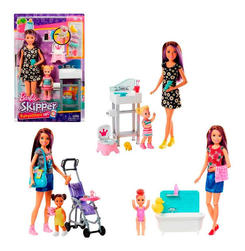 Muñeca Barbie Skipper Babysitter Hora De Paseo, Baño, Dormir