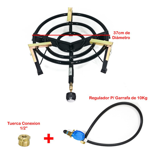 Imagen 2 de 6 de Mechero Quemador Disco Arado 37 Cm + Regulador P/ Garrafa 10