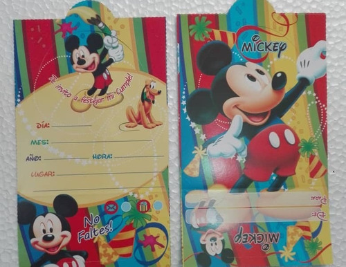 Set 12 Tarjetas Para Invitación Cumpleaños Mickey Mouse