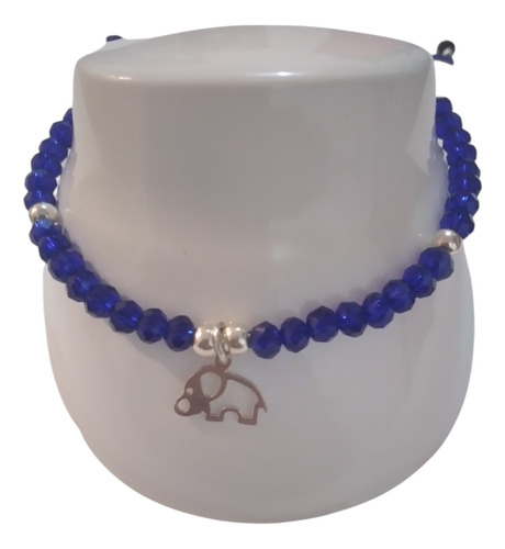 Pulsera Elefantito Plata Con Cristal Azul Azul 20.32 Cm 17.78 Cm