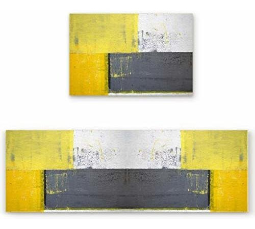 Kitchen Rugs Sets 2 Piece Floor Mats Grey And Yellow Street 