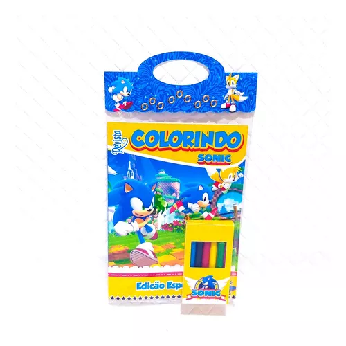 Livrinho de Colorir + Giz de Cera - Lembrança Festa Sonic