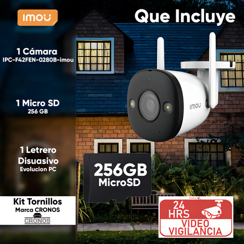 Imou Bullet F42fen-plus-256 Cámara Ip Bullet De 4mp Con Microsd 256gb Y Letrero Disuasivo Wifi Fullcolor Audio Dos Vías Disuasión Activa Estrobo Y Sirena Integrado 102° 2.8 Mm 30m Ir H.265 F42fen Ip67