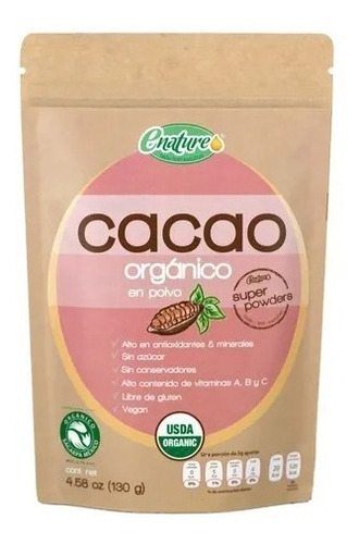 Imagen 1 de 1 de Cacao Orgánico Super Foods Enature 130 G