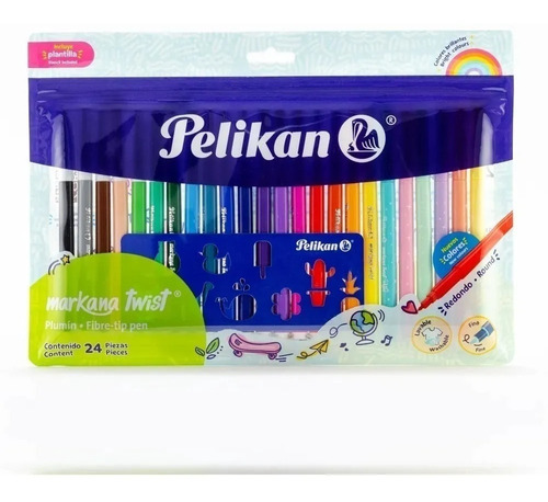 Plumones Pelikan Marakana Twist C/24 Pzs Incluye 6 Pastel 